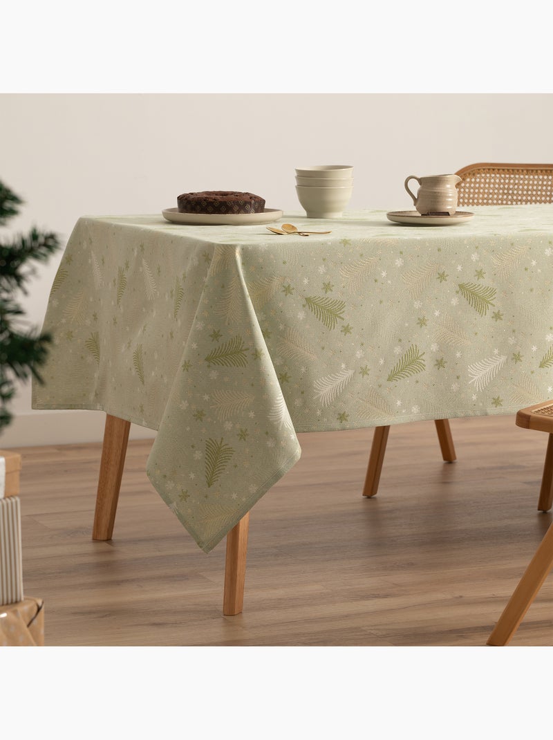 Toalha de mesa de natal em algodão, abetos e estrelas dourados em relevo - gamusi Verde/Ouro - Kiabi