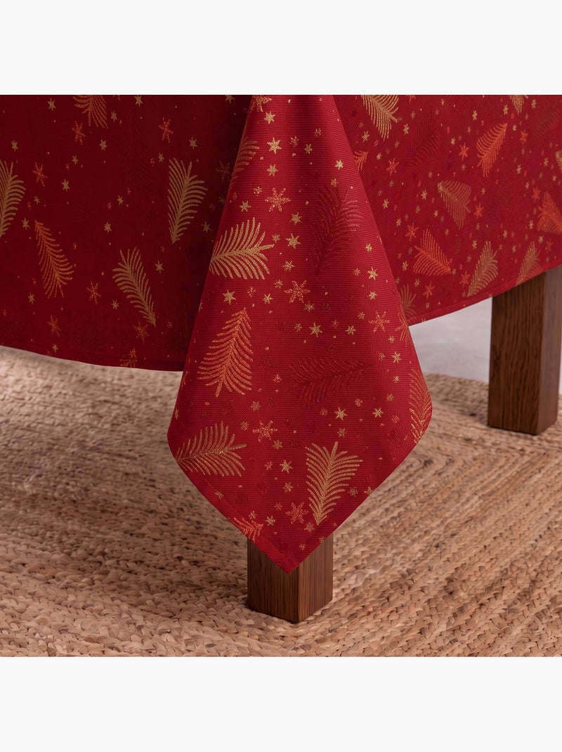 Toalha de mesa de natal em algodão, abetos e estrelas dourados em relevo - gamusi Vermelho - Kiabi