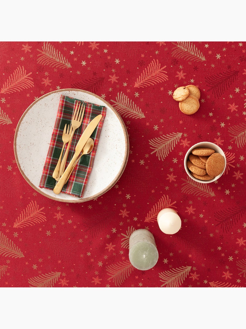 Toalha de mesa de natal em algodão, abetos e estrelas dourados em relevo - gamusi Vermelho - Kiabi