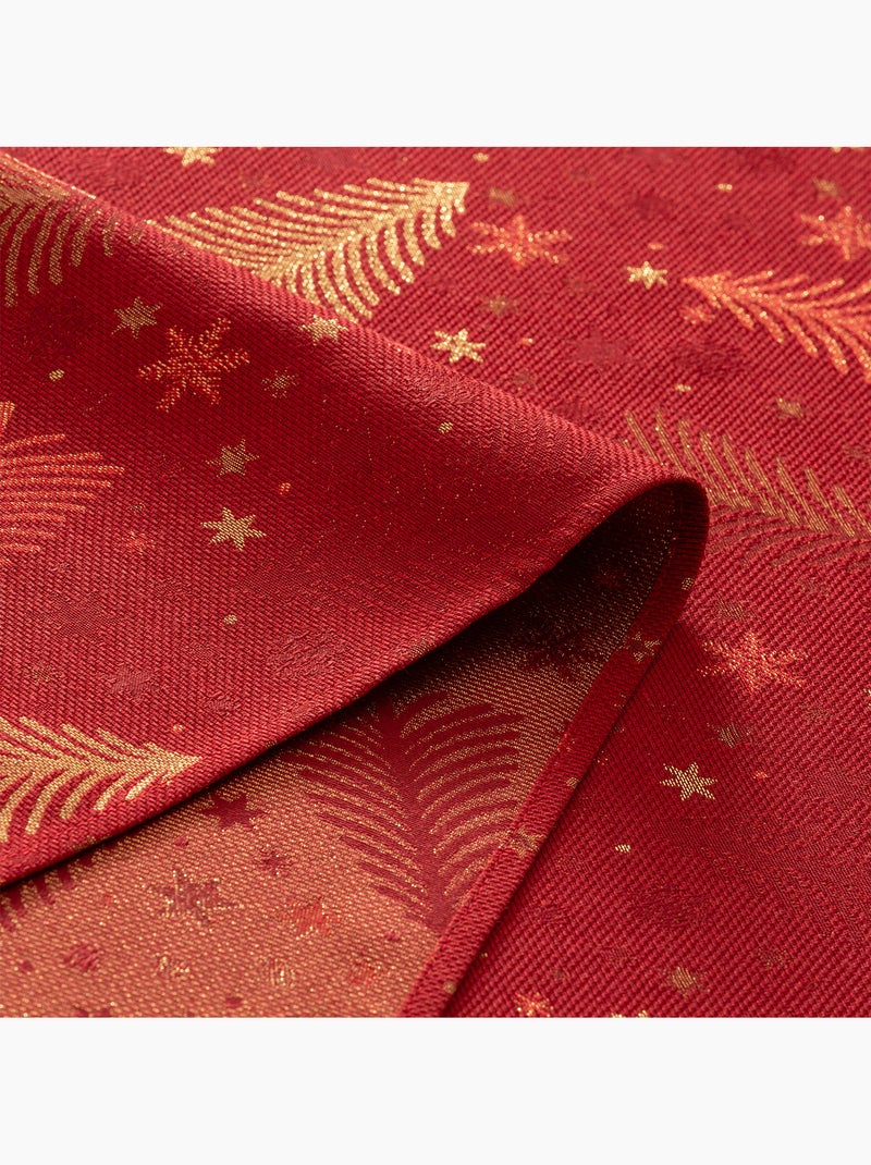 Toalha de mesa de natal em algodão, abetos e estrelas dourados em relevo - gamusi Vermelho - Kiabi