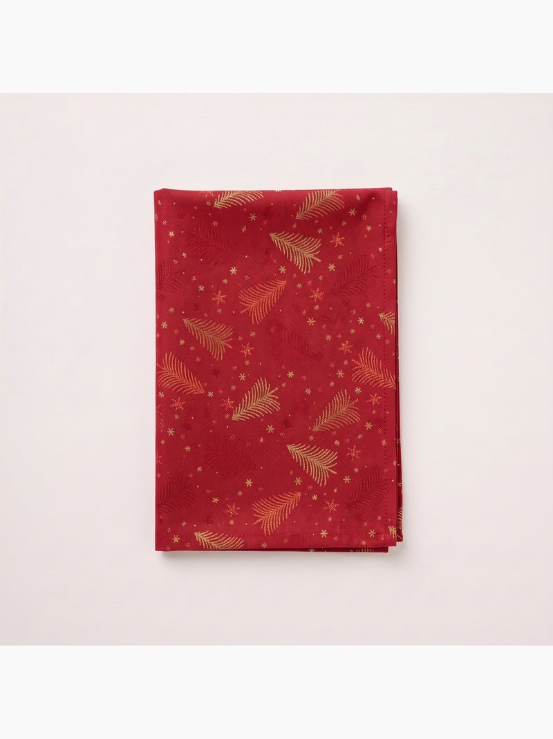 Toalha de mesa de natal em algodão, abetos e estrelas dourados em relevo - gamusi Vermelho - Kiabi