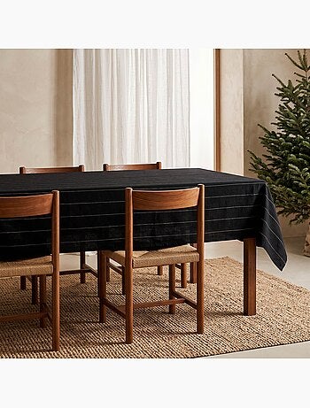 Toalha de mesa de natal em algodão às riscas com fio lurex em relevo - gamusi.