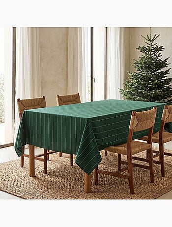 Toalha de mesa de natal em algodão às riscas com fio lurex em relevo - gamusi.