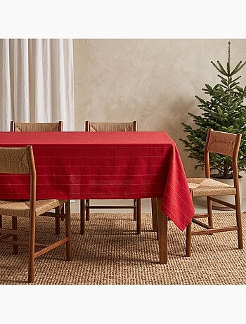 Toalha de mesa de natal em algodão às riscas com fio lurex em relevo - gamusi.