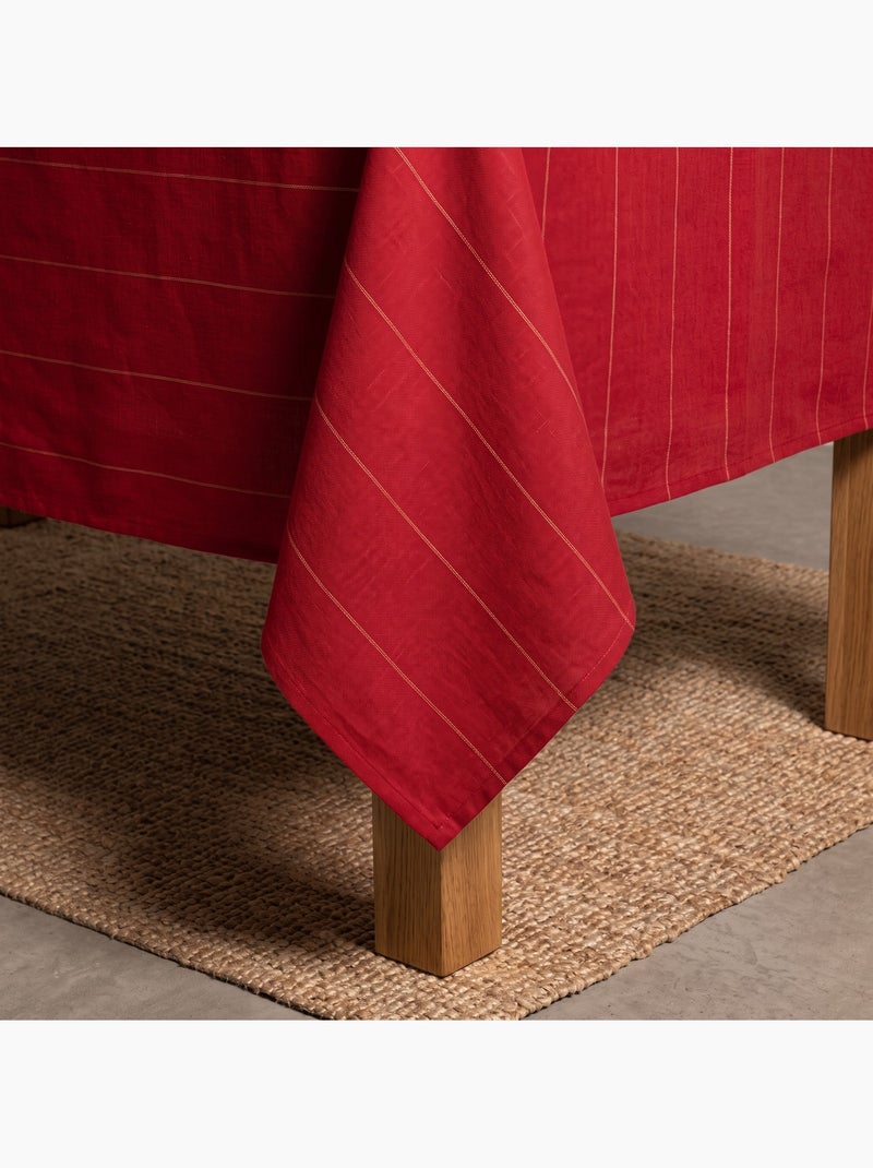 Toalha de mesa de natal em algodão às riscas com fio lurex em relevo - gamusi. Vermelho - Kiabi