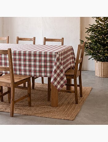 Toalha de mesa de natal em algodão, fio dourado em relevo, padrão tartan - gamusi