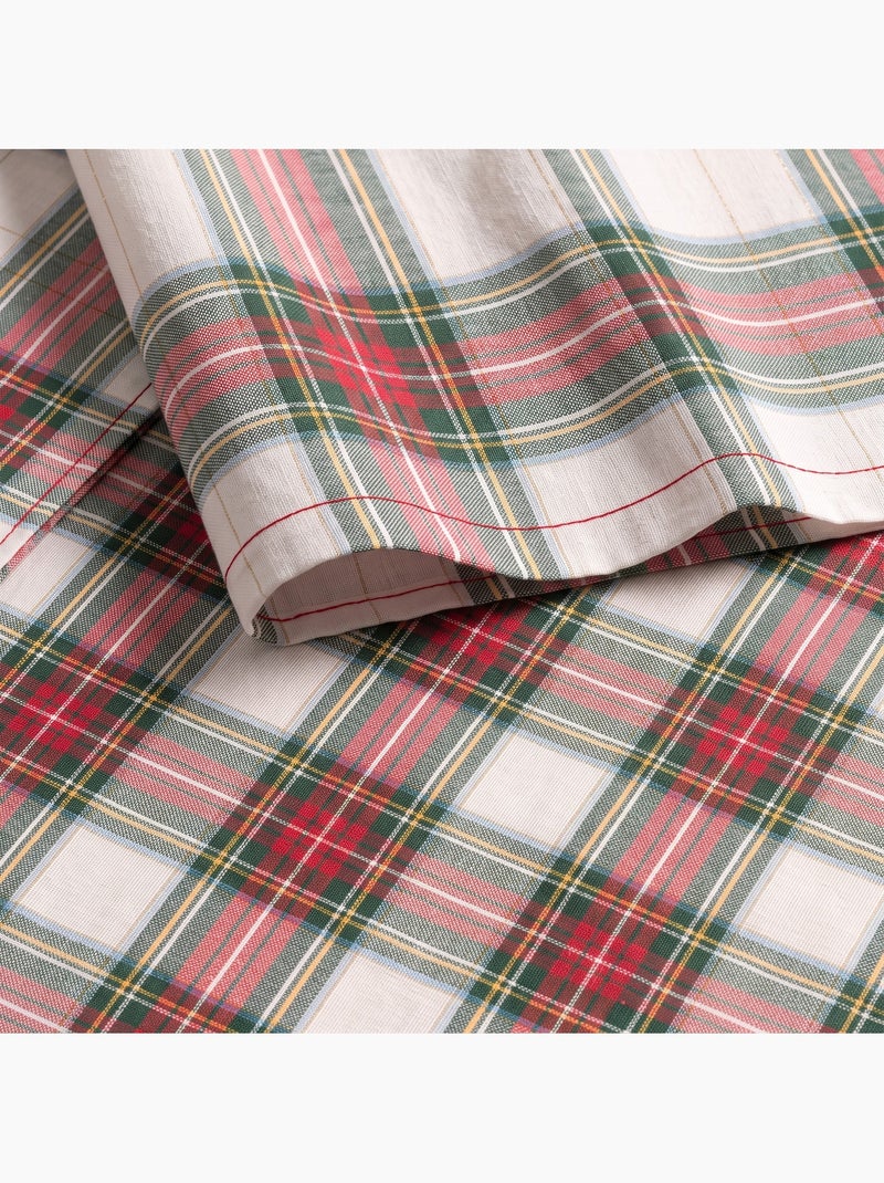 Toalha de mesa de natal em algodão, fio dourado em relevo, padrão tartan - gamusi Branco - Kiabi