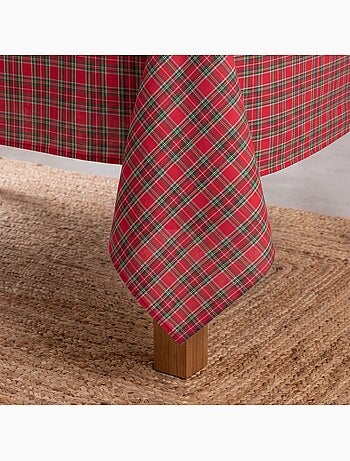 Toalha de mesa de natal em algodão, fio dourado em relevo, padrão tartan - gamusi