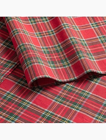 Toalha de mesa de natal em algodão, fio dourado em relevo, padrão tartan - gamusi