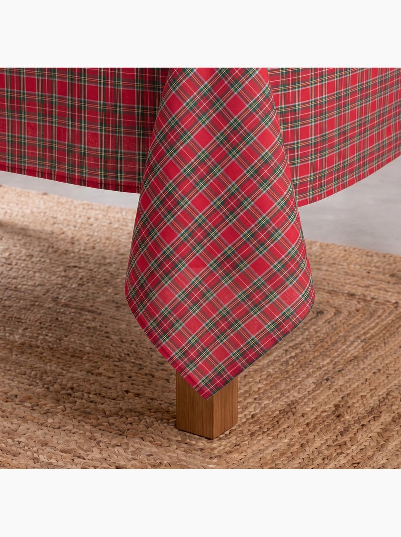 Toalha de mesa de natal em algodão, fio dourado em relevo, padrão tartan - gamusi Vermelho - Kiabi