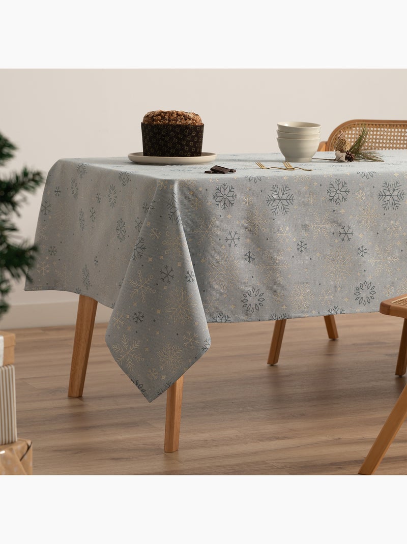 Toalha de mesa de natal em algodão, flocos de neve dourados em relevo - gamusi Azul-dourado - Kiabi