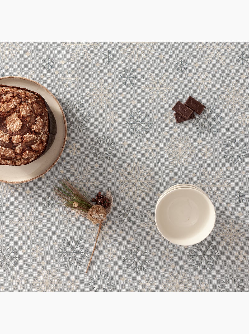 Toalha de mesa de natal em algodão, flocos de neve dourados em relevo - gamusi Azul-dourado - Kiabi