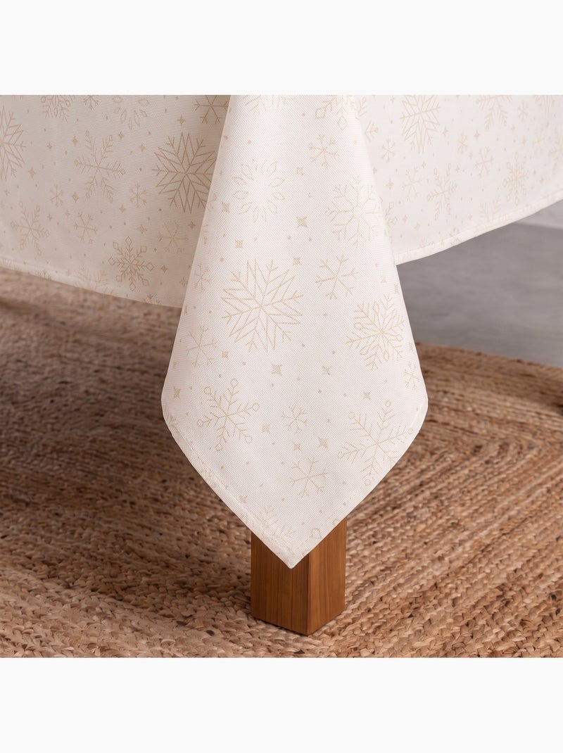 Toalha de mesa de natal em algodão, flocos de neve dourados em relevo - gamusi Branco Dourado - Kiabi