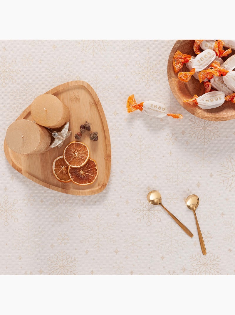 Toalha de mesa de natal em algodão, flocos de neve dourados em relevo - gamusi Branco Dourado - Kiabi