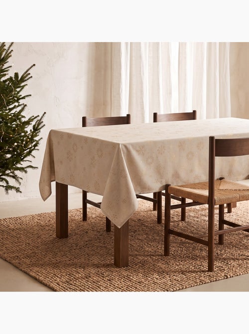 Toalha de mesa de natal em algodão, flocos de neve dourados em relevo - gamusi - Kiabi