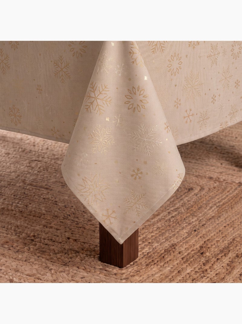 Toalha de mesa de natal em algodão, flocos de neve dourados em relevo - gamusi Branco Perolado/Bege/Dourado - Kiabi