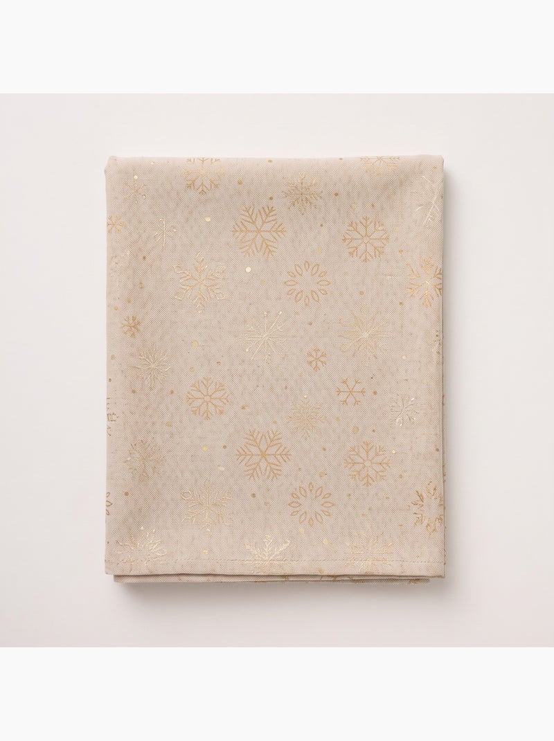Toalha de mesa de natal em algodão, flocos de neve dourados em relevo - gamusi Branco Perolado/Bege/Dourado - Kiabi