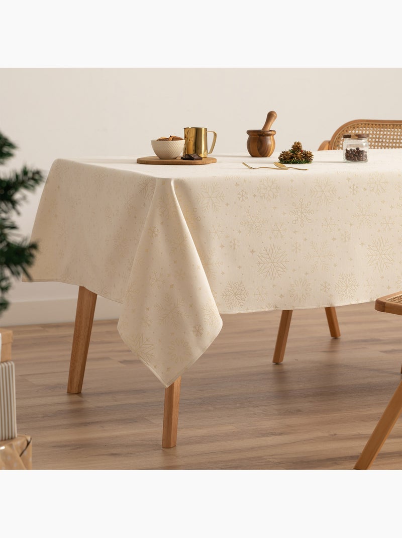 Toalha de mesa de natal em algodão, flocos de neve dourados em relevo - gamusi Ecru - Kiabi