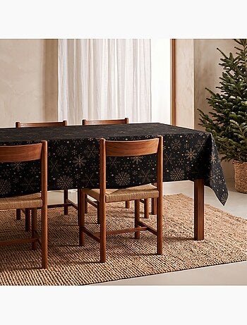 Toalha de mesa de natal em algodão, flocos de neve dourados em relevo - gamusi