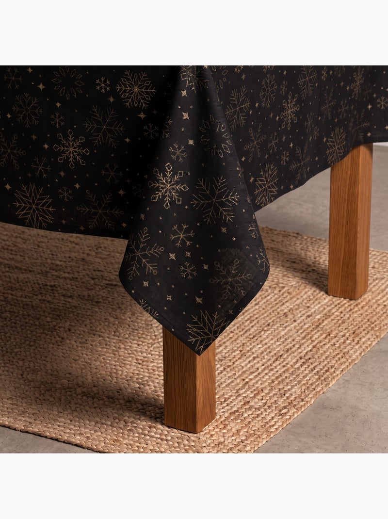 Toalha de mesa de natal em algodão, flocos de neve dourados em relevo - gamusi Preto Dourado - Kiabi