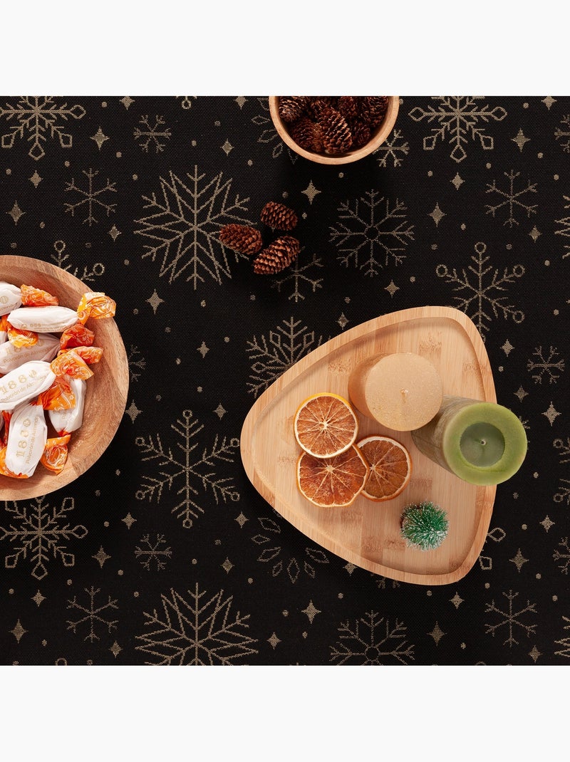 Toalha de mesa de natal em algodão, flocos de neve dourados em relevo - gamusi Preto Dourado - Kiabi