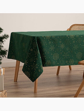 Toalha de mesa de natal em algodão, flocos de neve dourados em relevo - gamusi