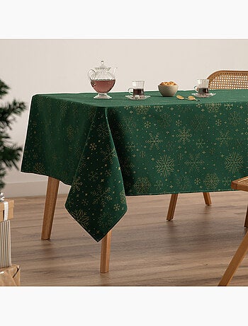 Toalha de mesa de natal em algodão, flocos de neve dourados em relevo - gamusi