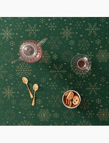 Toalha de mesa de natal em algodão, flocos de neve dourados em relevo - gamusi