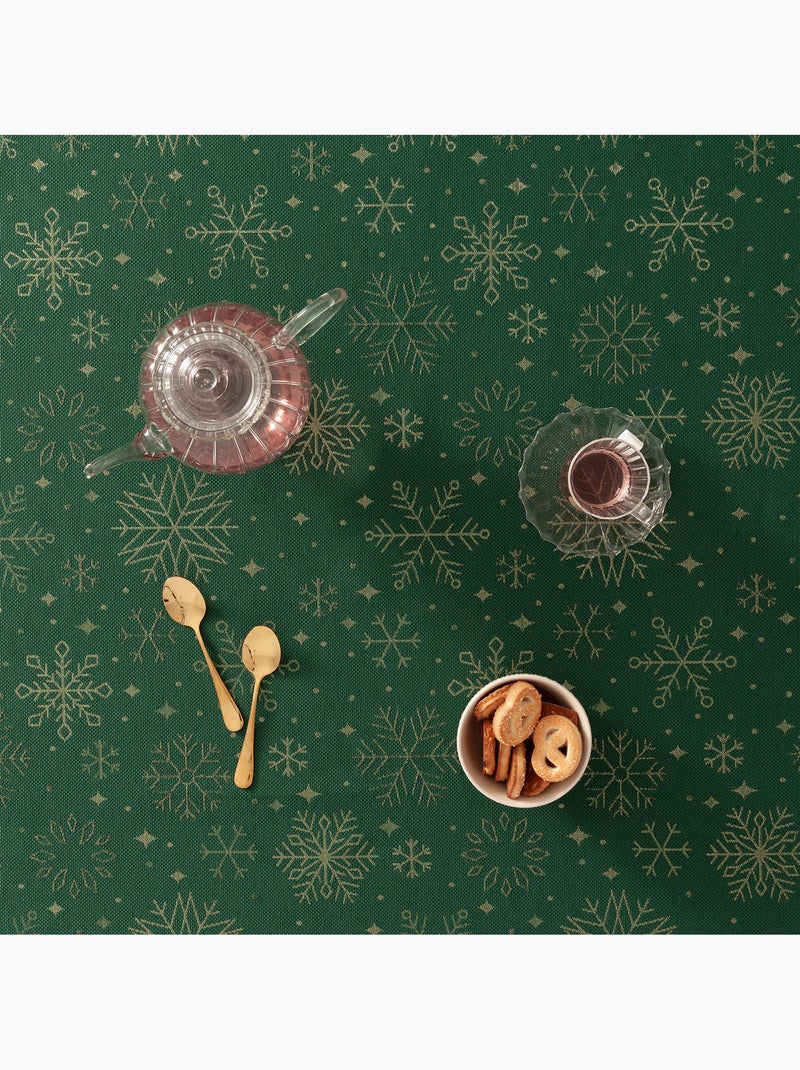 Toalha de mesa de natal em algodão, flocos de neve dourados em relevo - gamusi Verde - Kiabi