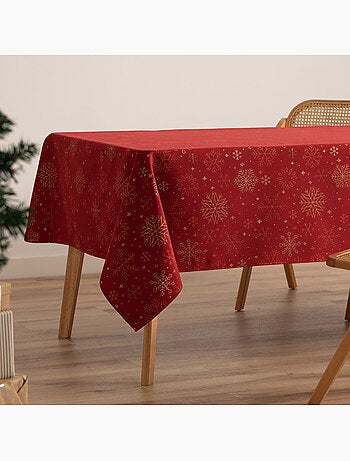 Toalha de mesa de natal em algodão, flocos de neve dourados em relevo - gamusi