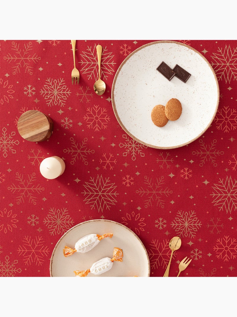 Toalha de mesa de natal em algodão, flocos de neve dourados em relevo - gamusi Vermelho - Kiabi