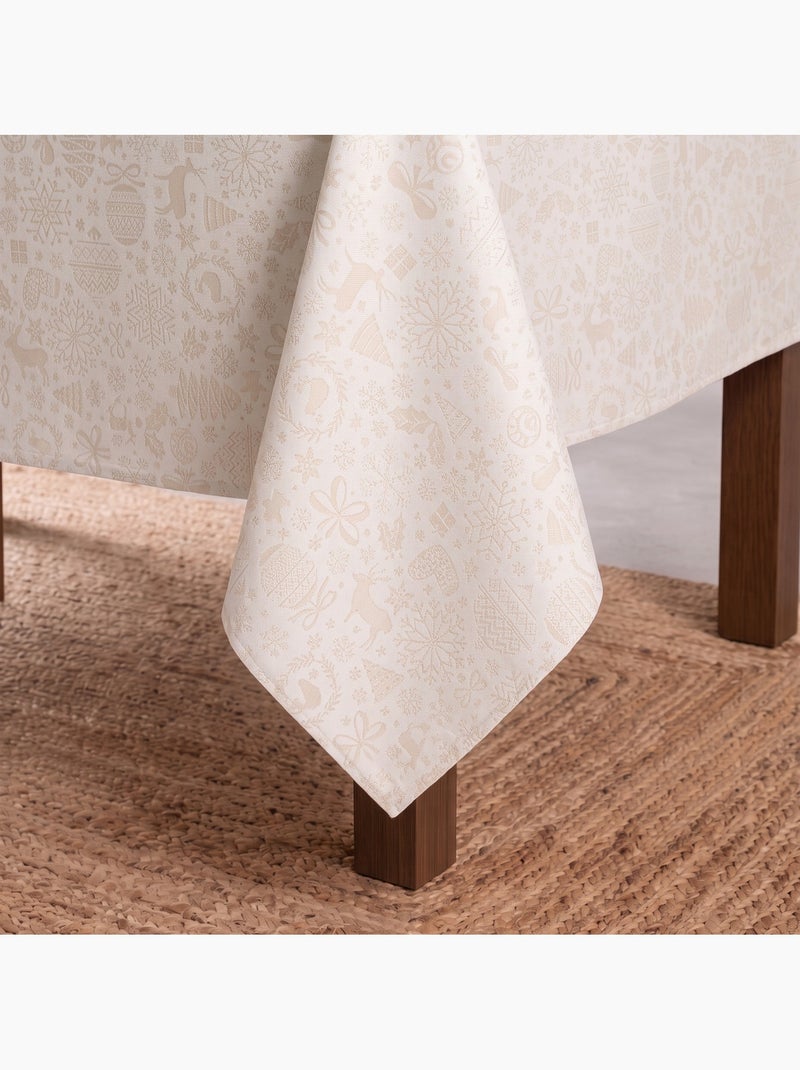 Toalha de mesa de natal em algodão, motivos natalícios dourados em relevo - gamusi Branco Dourado - Kiabi