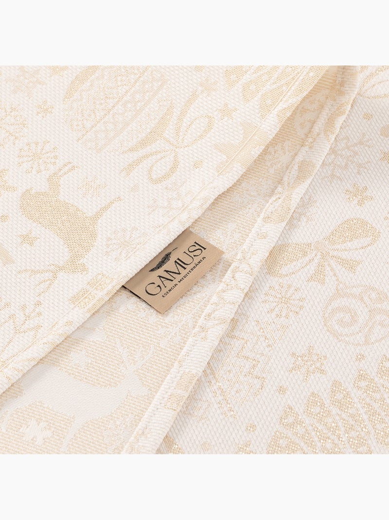 Toalha de mesa de natal em algodão, motivos natalícios dourados em relevo - gamusi Branco Dourado - Kiabi