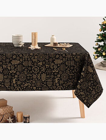 Toalha de mesa de natal em algodão, motivos natalícios dourados em relevo - gamusi