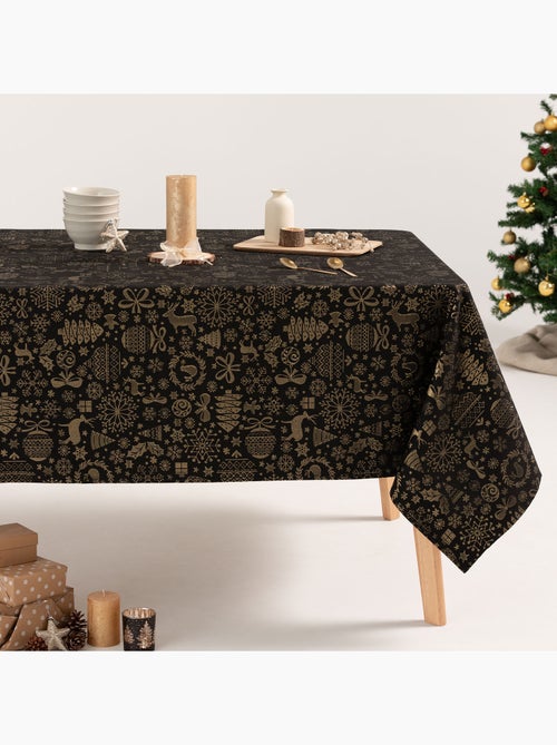Toalha de mesa de natal em algodão, motivos natalícios dourados em relevo - gamusi - Kiabi