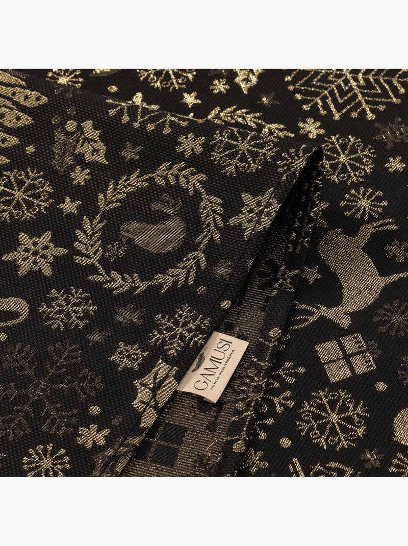 Toalha de mesa de natal em algodão, motivos natalícios dourados em relevo - gamusi Preto Dourado - Kiabi