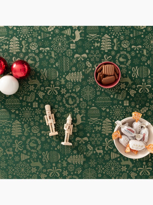 Toalha de mesa de natal em algodão, motivos natalícios dourados em relevo - gamusi - Kiabi Toalha de mesa de natal em algodão, motivos natalícios dourados em relevo - gamusi - Kiabi