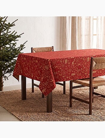 Toalha de mesa de natal em algodão, motivos natalícios dourados em relevo - gamusi