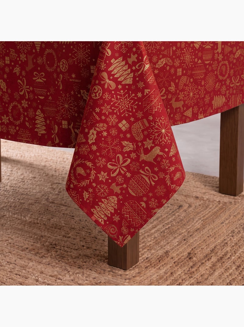 Toalha de mesa de natal em algodão, motivos natalícios dourados em relevo - gamusi Vermelho - Kiabi