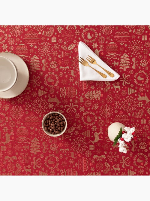 Toalha de mesa de natal em algodão, motivos natalícios dourados em relevo - gamusi - Kiabi Toalha de mesa de natal em algodão, motivos natalícios dourados em relevo - gamusi - Kiabi
