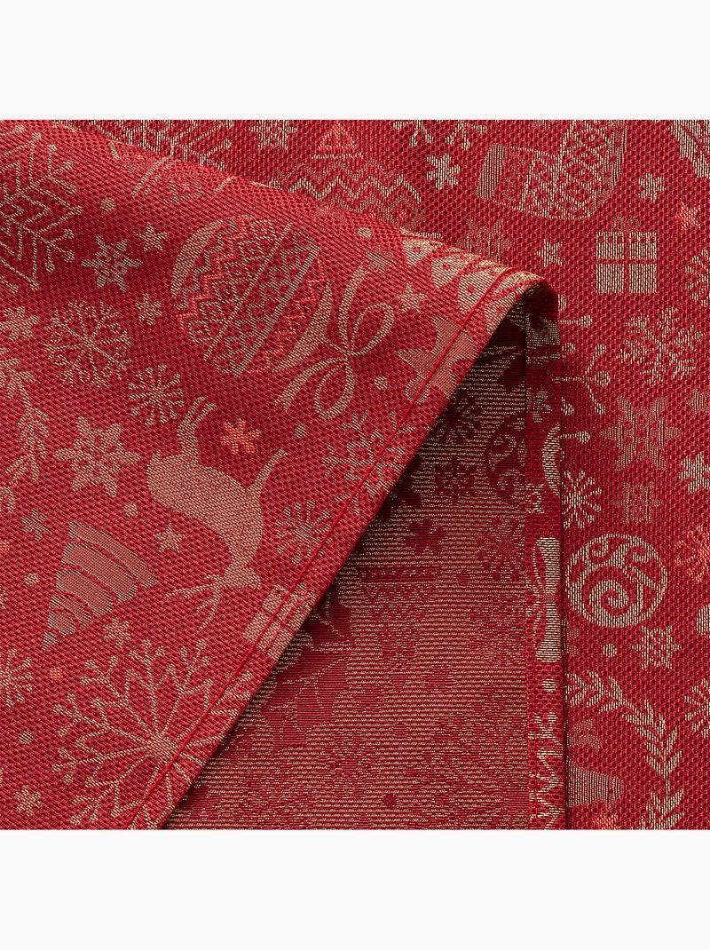 Toalha de mesa de natal em algodão, motivos natalícios dourados em relevo - gamusi Vermelho - Kiabi