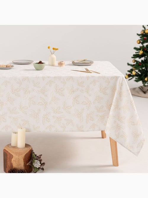 Toalha de mesa de natal em algodão, ramos de azevinho dourados em relevo - gamusi - Kiabi