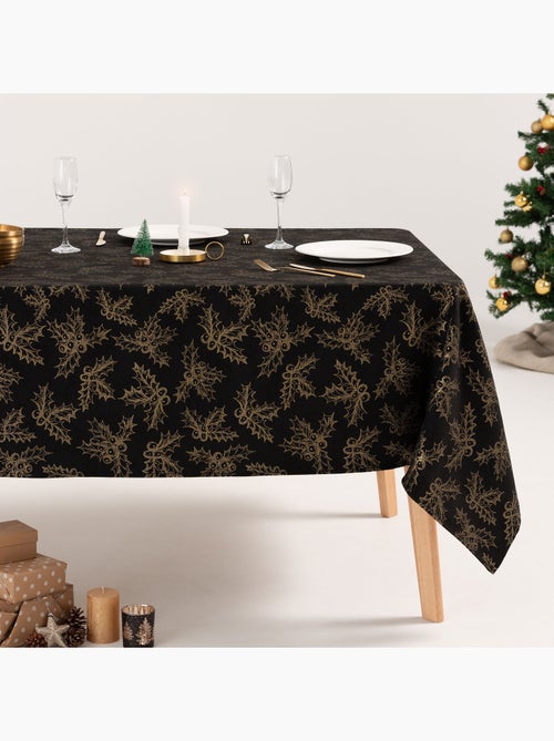 Toalha de mesa de natal em algodão, ramos de azevinho dourados em relevo - gamusi - Kiabi Toalha de mesa de natal em algodão, ramos de azevinho dourados em relevo - gamusi - Kiabi