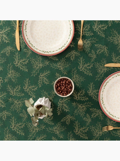 Toalha de mesa de natal em algodão, ramos de azevinho dourados em relevo - gamusi - Kiabi Toalha de mesa de natal em algodão, ramos de azevinho dourados em relevo - gamusi - Kiabi