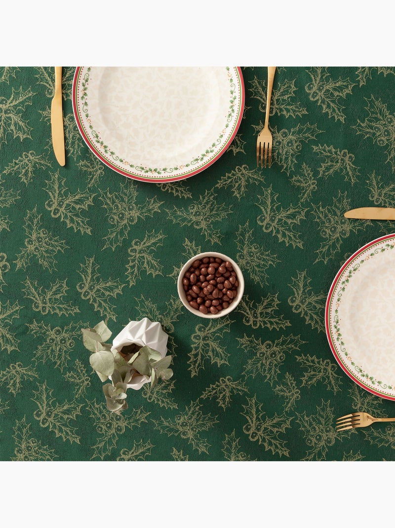 Toalha de mesa de natal em algodão, ramos de azevinho dourados em relevo - gamusi Verde - Kiabi