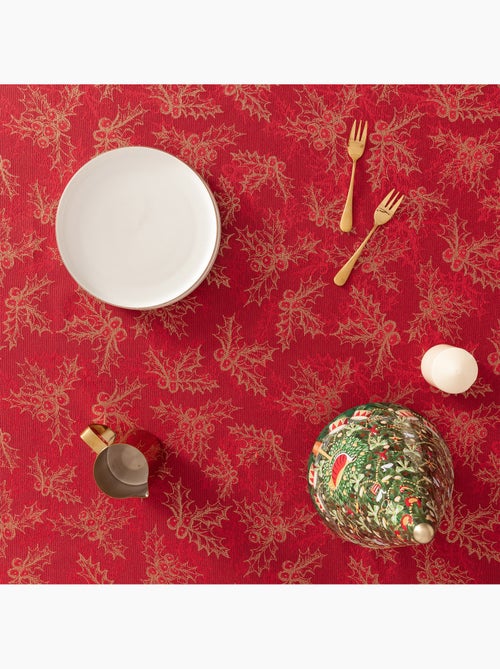 Toalha de mesa de natal em algodão, ramos de azevinho dourados em relevo - gamusi - Kiabi Toalha de mesa de natal em algodão, ramos de azevinho dourados em relevo - gamusi - Kiabi