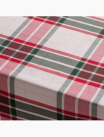 Toalha de mesa de natal em algodão texturizado com fio lurex em relevo, padrão tartan - gamusi.