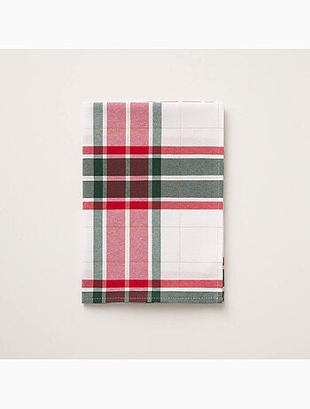 Toalha de mesa de natal em algodão texturizado com fio lurex em relevo, padrão tartan - gamusi.