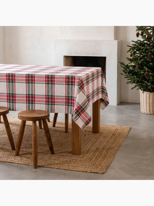 Toalha de mesa de natal em algodão texturizado com fio lurex em relevo, padrão tartan - gamusi. - Kiabi