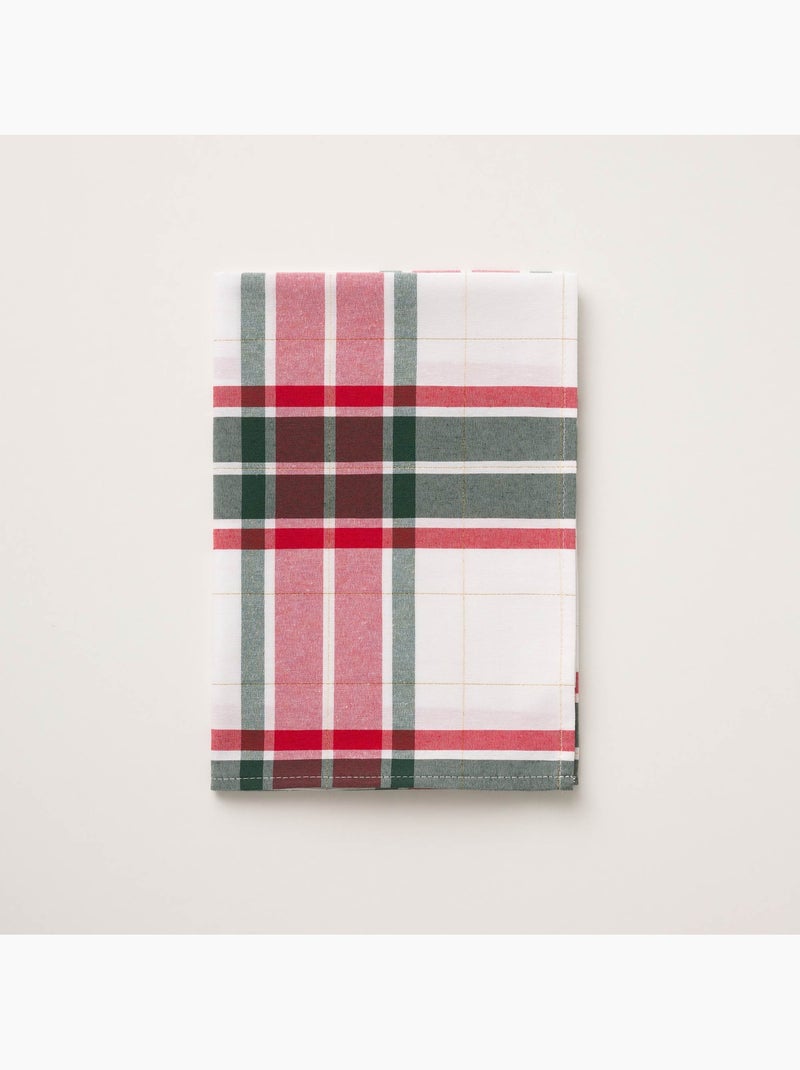 Toalha de mesa de natal em algodão texturizado com fio lurex em relevo, padrão tartan - gamusi. Vermelho - Kiabi